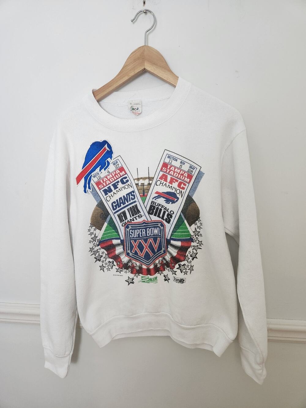 Vtg 90s New York Giants Buffalo Bills Sweatshirt XS Small NFL Superbowl XXV USA
